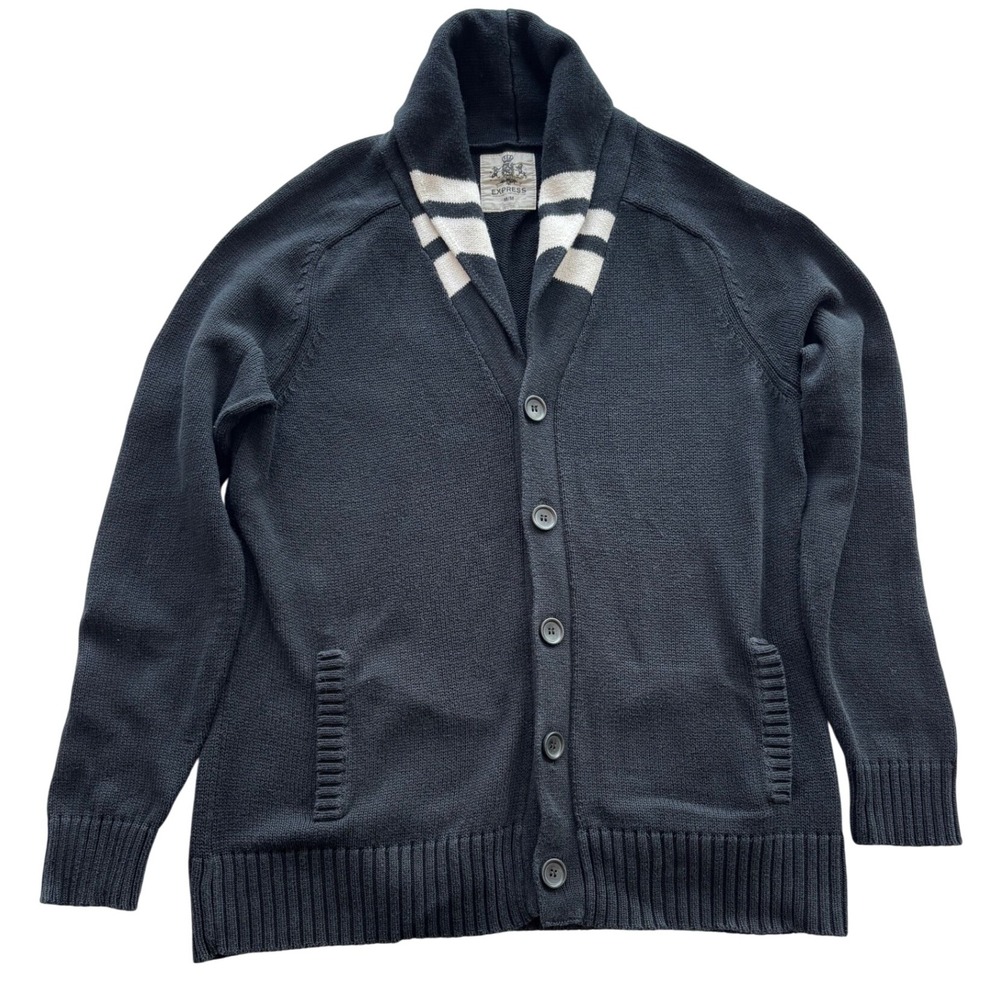 EXPRESS Men Shawl Collar Cardigan Sweater Dark Navy size Medium‎ Cotton
